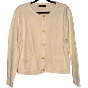 Lillusory Cardigan Sweater Womens XL Cream Gold Button Front Pockets Preppy